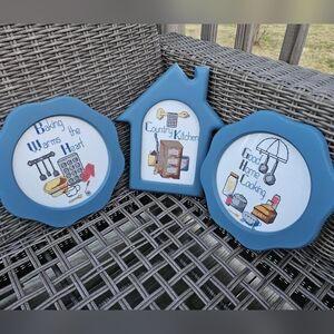 Trio Of Cross Stitch Cuties In Blue Wood Frames